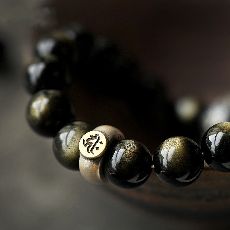 Buddha Stones Chiński Zodiak Natal Budda Obsydian Oczyszczająca Bransoletka