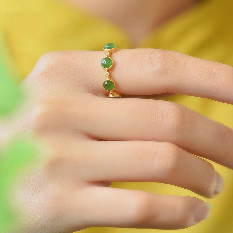 Pierścionek regulowany Buddha Stones Cyan Jade Healing Calm - image 3