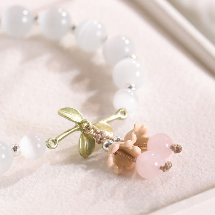 Bransoletka z Buddha Stones Cat's Eye Green Aventurine Blue Chalcedon Pink Crystal Peace Orchid