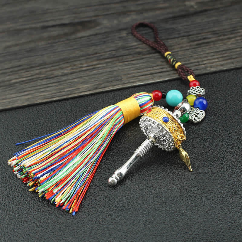 Tybet Om Mani Padme Hum Koło modlitewne Tassel Bag Dekoracja samochodowa do zawieszenia