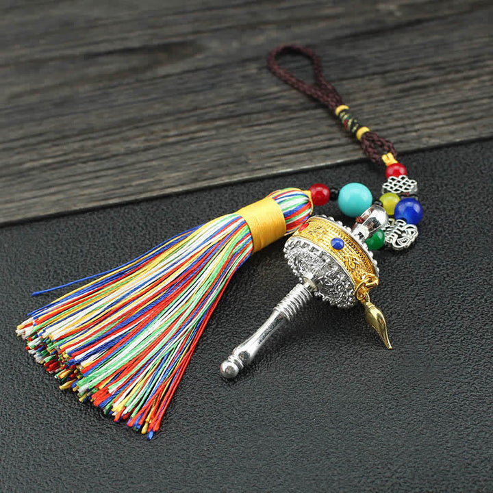 Tybet Om Mani Padme Hum Koło modlitewne Tassel Bag Dekoracja samochodowa do zawieszenia