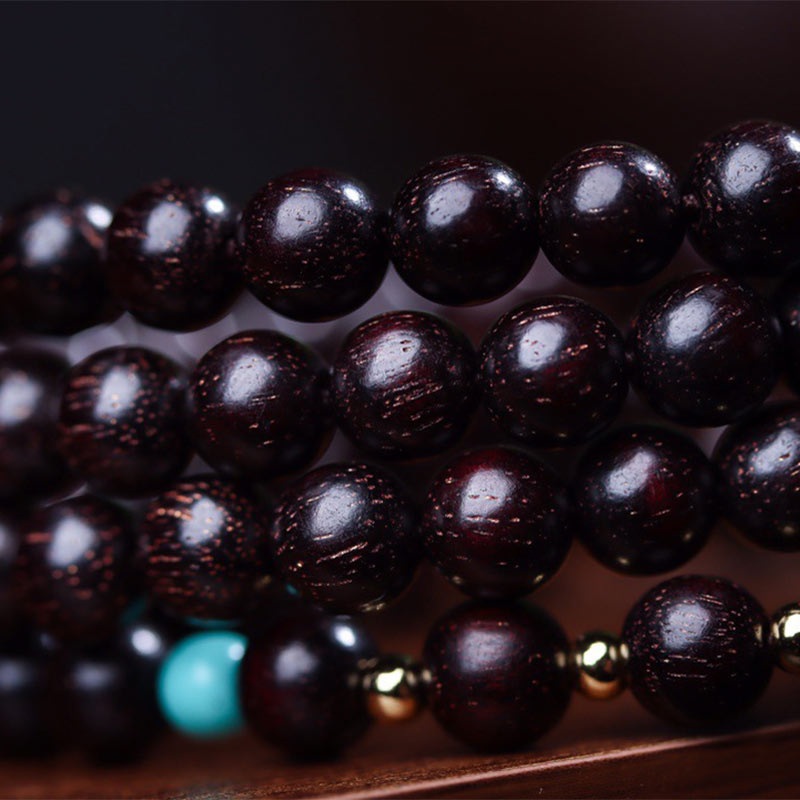Buddha Stones 108 Mala Koraliki Tybetańskie Małe Liście Czerwone Drzewo Sandałowe Bransoletka Równowagi Lotosu