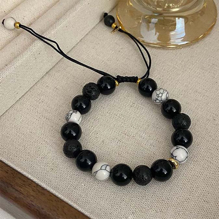 Bransoletka z Buddha Stones Czarny obsydian Kamień lawowy Yin Yang Siła