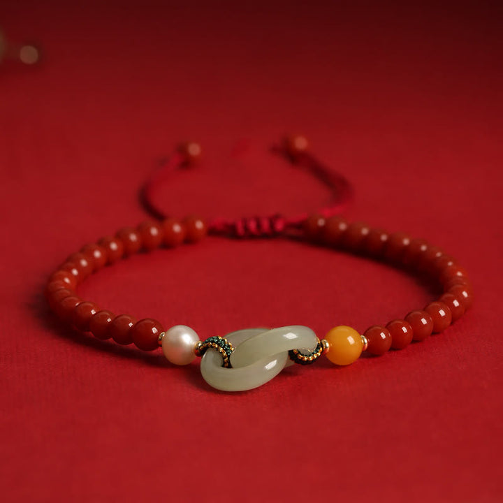 Buddha Stones Natural Red Agat Hetian Jade Double Peace Buckle Confidence