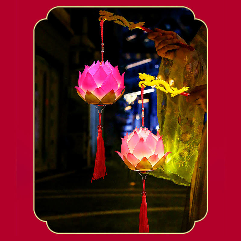 Buddha Stones DIY Kwiat Lotosu Smok Latarnia Lampa Tassel Dekoracja
