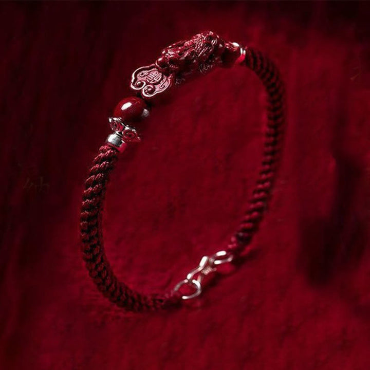Buddha Stones Ręcznie robione PiXiu Cinnabar Wealth Luck Bransoletka pleciona