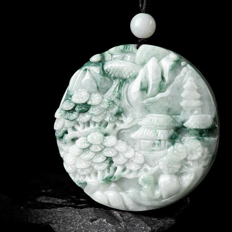 Naszyjnik z Buddha Stones z jadeitu i krajobrazu górskiego