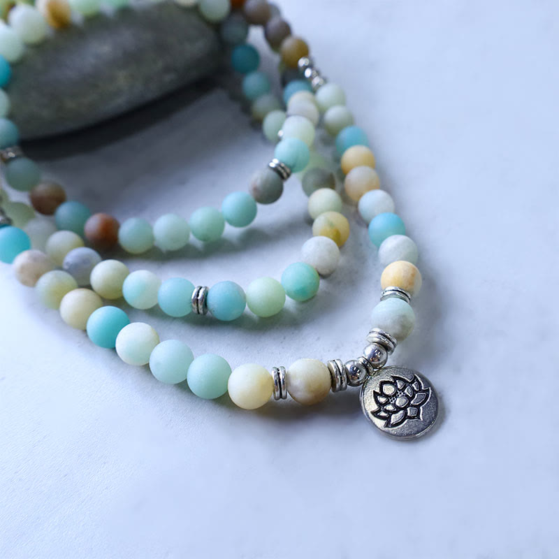 Buddha Stones Tybetański Kamień Amazonitowy Błogosławieństwo Lotos Mala