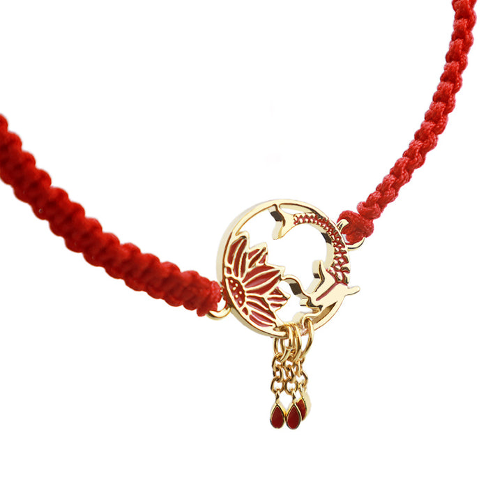 Buddha Stones Tybetańskie Ręcznie Robione Lotus Koi Fish Lucky Bransoletka z Czerwonego Sznurka