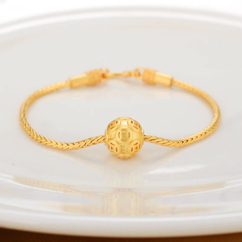 Buddha Stones Tybetańskie 18K Złoto Om Mani Padme Hum Szczęście Koi Ryba Fu Charakter Sztabka Miedziana Moneta Bransoletka Pokoju