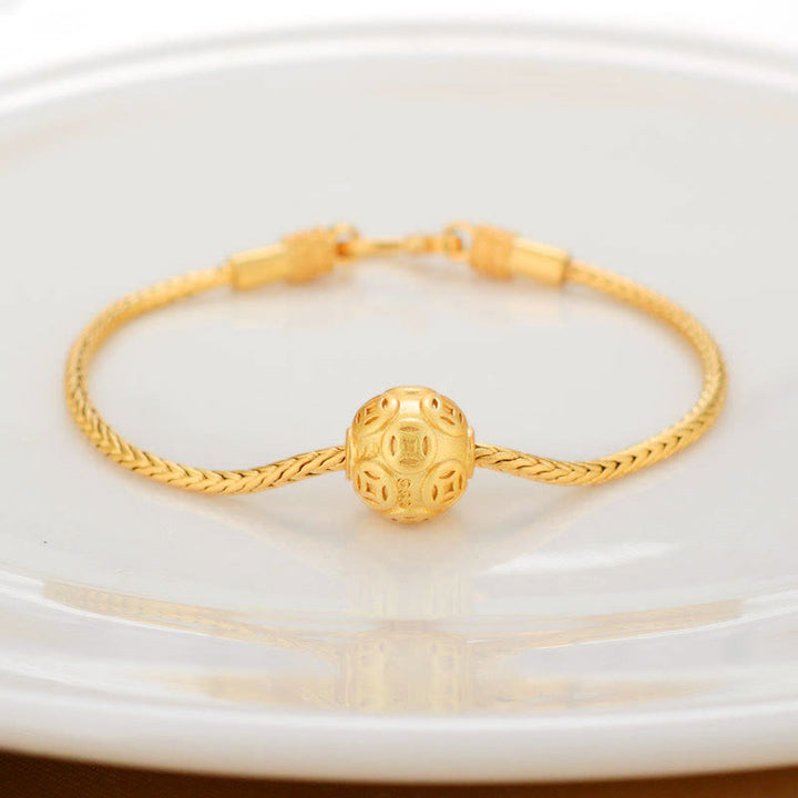 Buddha Stones Tybetańskie 18K Złoto Om Mani Padme Hum Szczęście Koi Ryba Fu Charakter Sztabka Miedziana Moneta Bransoletka Pokoju