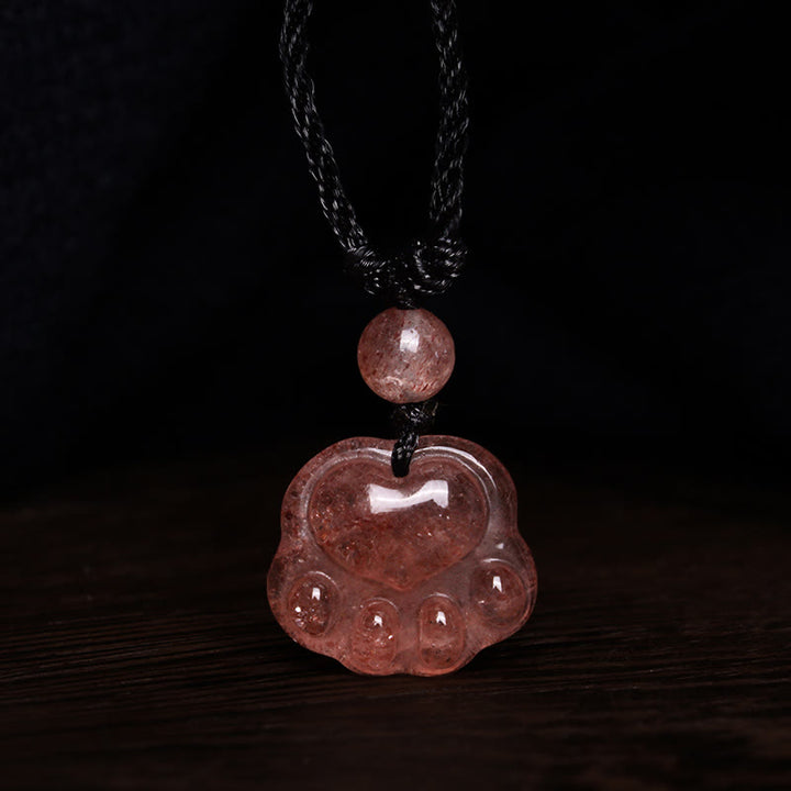Buddha Stones Kwarc Truskawkowy Piękny Koci Łapa Pazur Uzdrawiający Naszyjnik Wisiorek - image 7
