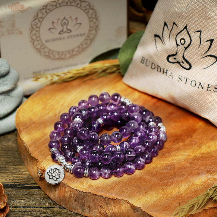 Bransoletka oczyszczająca Mala z Buddha Stones Naturalny Ametyst