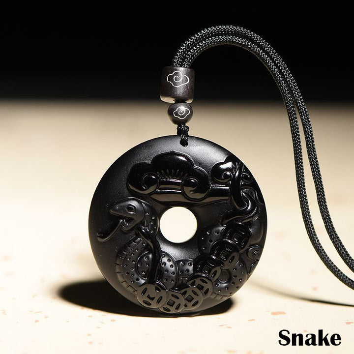 Buddha Stones Chiński Zodiak Naturalny Czarny Obsydian Spokój Klamra Siła Naszyjnik Wisiorek - Wąż - image 17