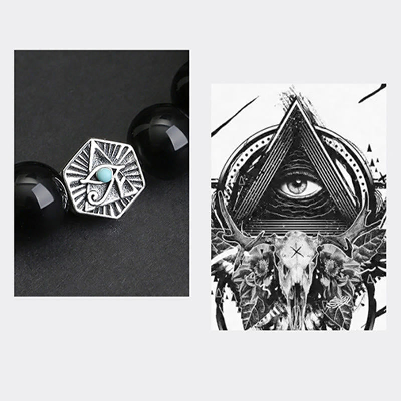 Buddha Stones 925 Srebro Sterlingowe Czarny Obsydian Tygrysie Oko Opatrzności Bransoletka Oczyszczająca - image 4