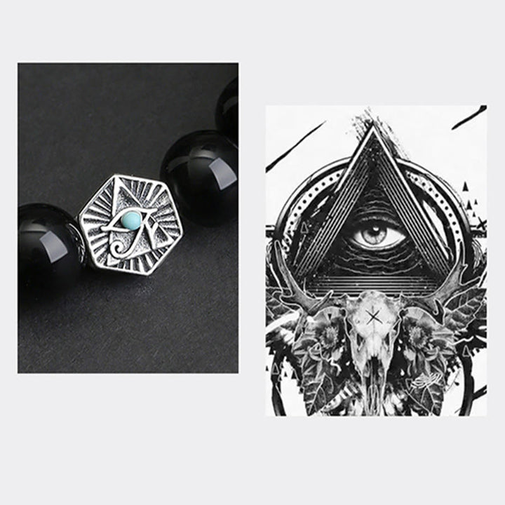 Buddha Stones 925 Srebro Sterlingowe Czarny Obsydian Tygrysie Oko Opatrzności Bransoletka Oczyszczająca - image 4