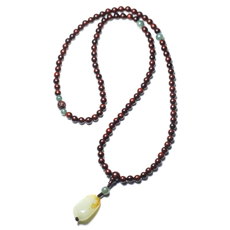 Buddha Stones Tybetańskie Małe Liście Czerwone Drzewo Sandałowe Jadeit Mala Medytacyjna Bransoletka
