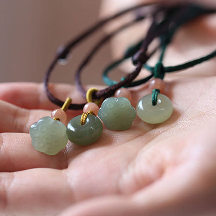 Buddha Stones Naturalny Okrągły Jadeit Klamra Pokoju Lotos Obfitość Naszyjnik Wisiorek - image 13