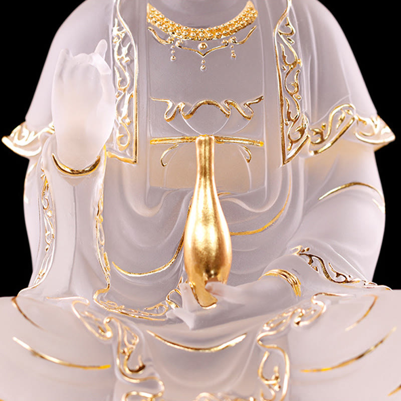 Buddha Stones Kwan Yin Awalokiteśwara Ręcznie robiona figurka Liuli Kryształowe dzieło sztuki Statua bogactwa Ofiara domowa Dekoracja