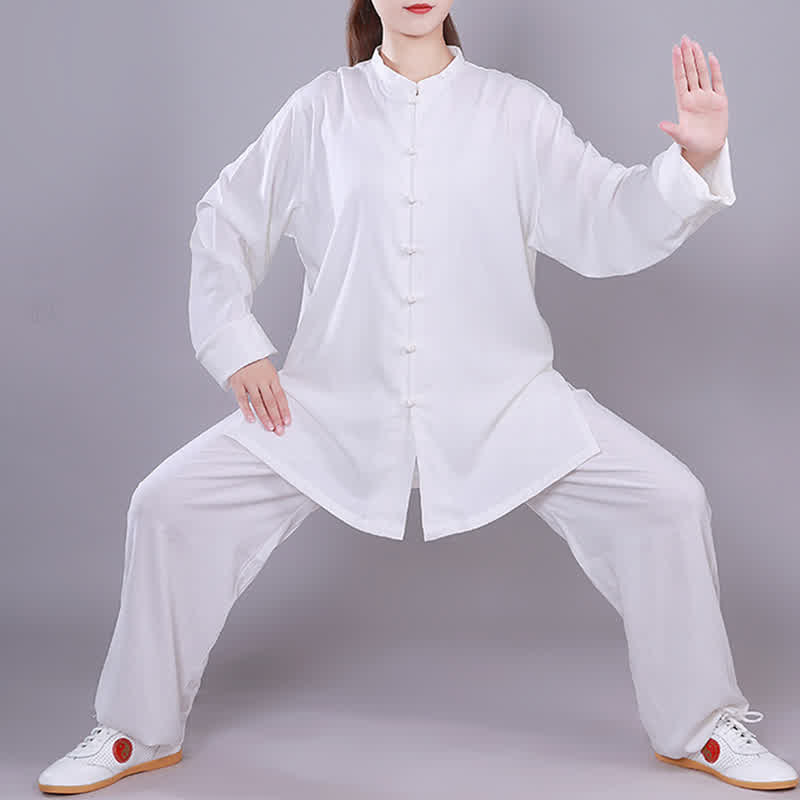 Buddha Stones Tai Chi Qigong Medytacja Modlitwa Duchowa Praktyka Zen Unisex Bawełniany Lniany Zestaw Ubrań - Biały - Długi rękaw - US14, UK/AU18, EU46 (3XL)  - image 8