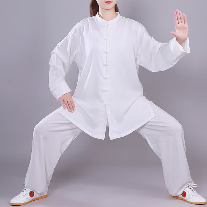 Buddha Stones Tai Chi Qigong Medytacja Modlitwa Duchowa Praktyka Zen Unisex Bawełniany Lniany Zestaw Ubrań - Biały - Długi rękaw - US14, UK/AU18, EU46 (3XL)  - image 8