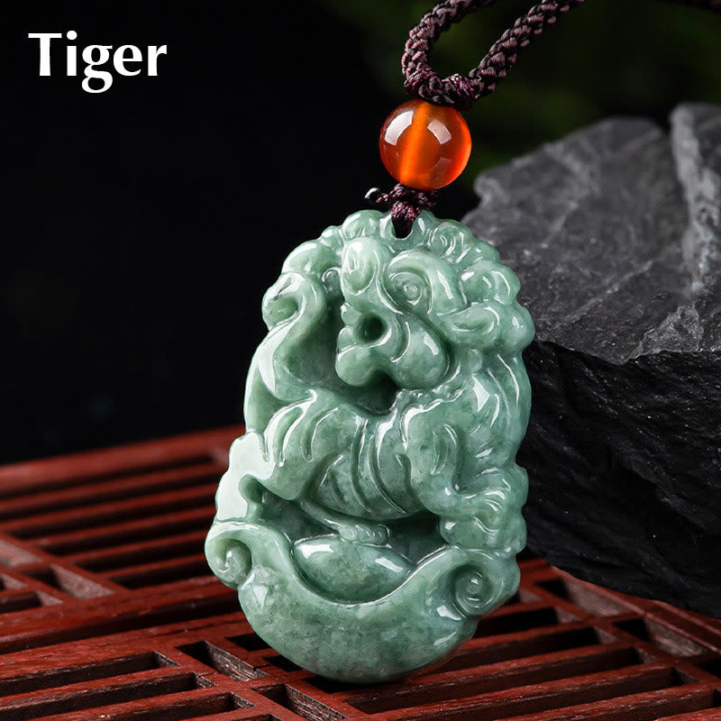 Buddha Stones Naturalny Jadeit 12 Chiński Zodiak Naszyjnik Wisiorek Dobrobytu - Tygrys - image 17