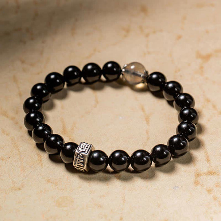 Chiński zodiak Natal Buddha 925 Srebro Sterling Czarny Obsydian Moonstone Bransoletka Siła