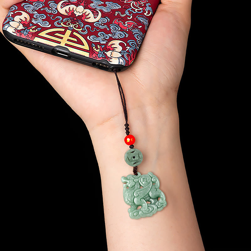 Buddha Stones Naturalny Jade Kirin Dobrobyt Telefon Wiszący Dekoracja
