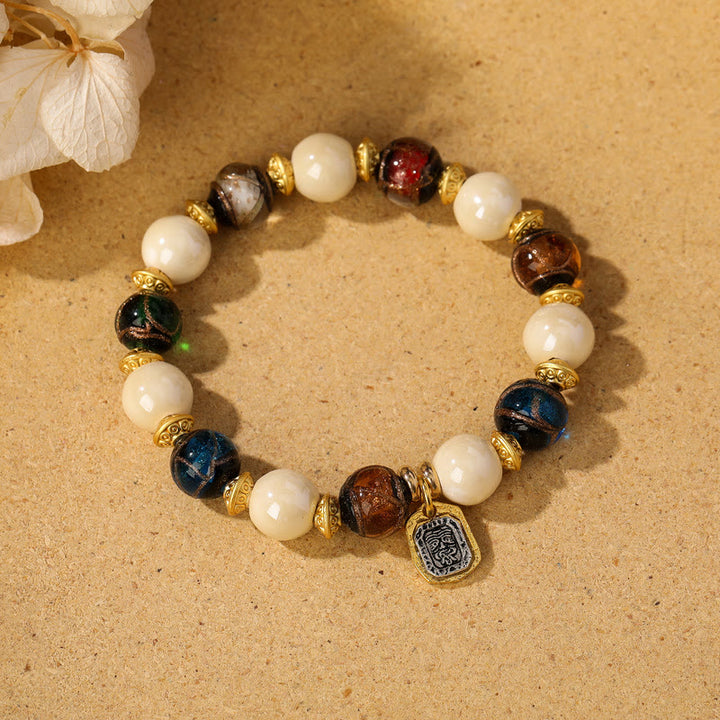 Buddha Stones Tybetański Zakiram Bogini Bogactwa Charm Liuli Szkło Kadzidło Popiół Porcelanowy Koralik Ochrona Bransoletka
