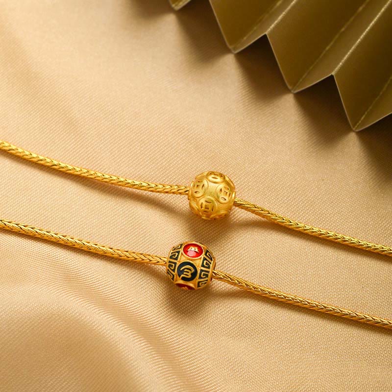 Buddha Stones Tybetańskie 18K Złoto Om Mani Padme Hum Szczęście Koi Ryba Fu Charakter Sztabka Miedziana Moneta Bransoletka Pokoju