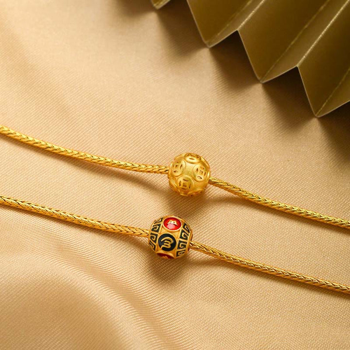 Buddha Stones Tybetańskie 18K Złoto Om Mani Padme Hum Szczęście Koi Ryba Fu Charakter Sztabka Miedziana Moneta Bransoletka Pokoju