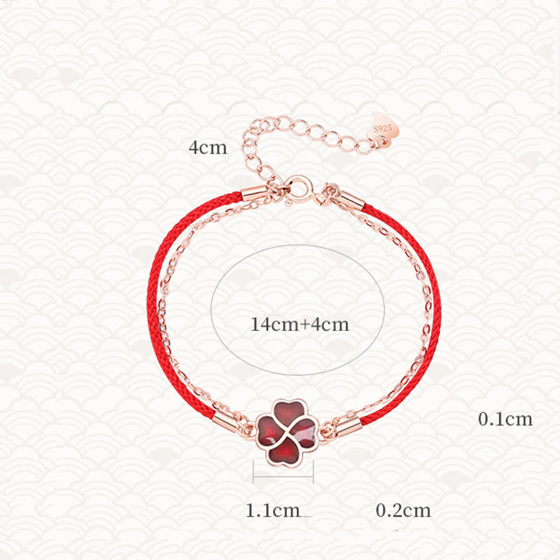Bransoletka Buddha Stones 925 Sterling Silver Color Changing Four Leaf Clover Luck Protection Red String