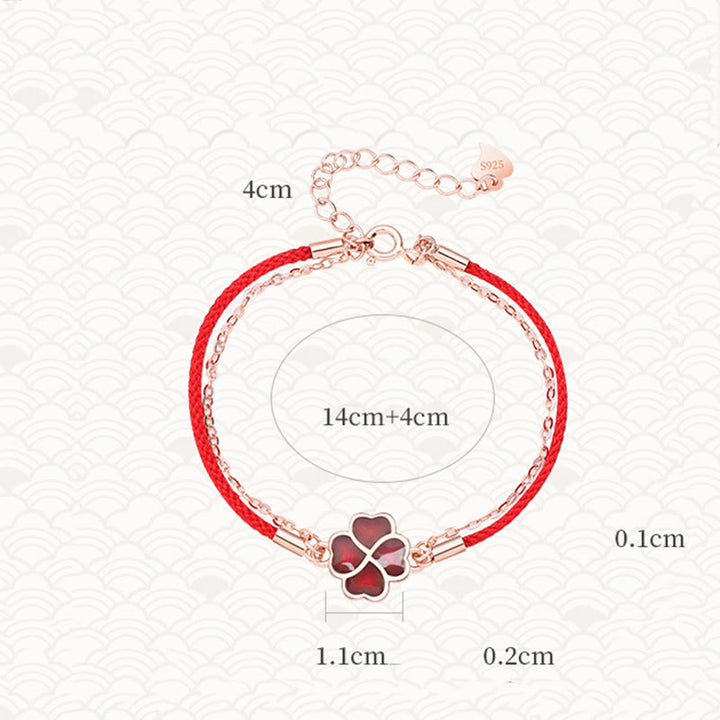 Bransoletka Buddha Stones 925 Sterling Silver Color Changing Four Leaf Clover Luck Protection Red String