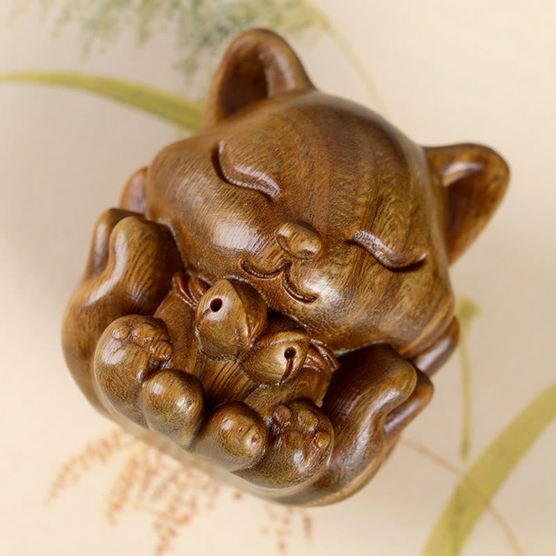 Buddha Stones Mini Dziewięcioogonowy Lis Kość Słoniowa Owoc Sandałowiec Zielony Sandałowiec Błogosławieństwo Dekoracja