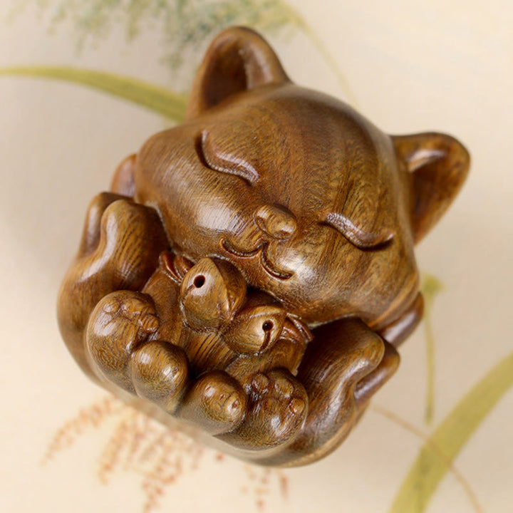 Buddha Stones Mini Dziewięcioogonowy Lis Kość Słoniowa Owoc Sandałowiec Zielony Sandałowiec Błogosławieństwo Dekoracja