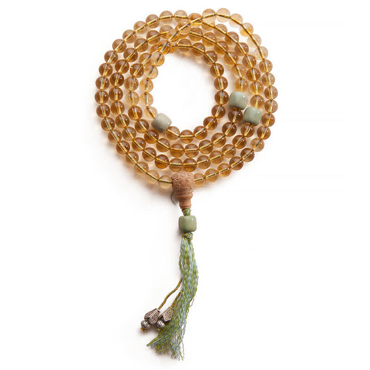 Buddha Stones 108 Koraliki Mala 925 Srebro Sterling Cytryn Sandałowiec Turkus Ochrona Bransoletka Dobrobytu