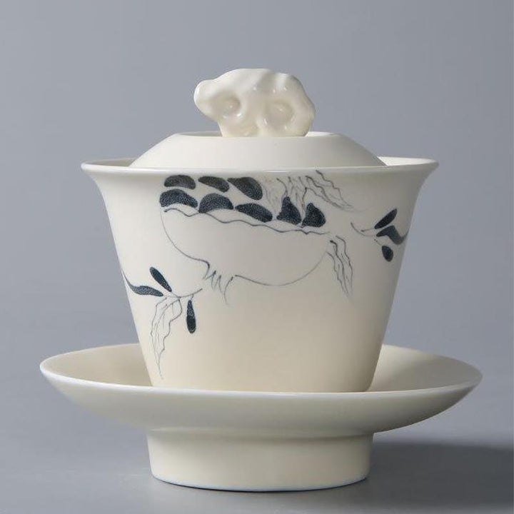 Buddha Stones malowane ręcznie granat hibiskus sosna lotos ceramiczny Gaiwan Sancai filiżanka do herbaty Kung Fu filiżanka do herbaty i spodek z pokrywką