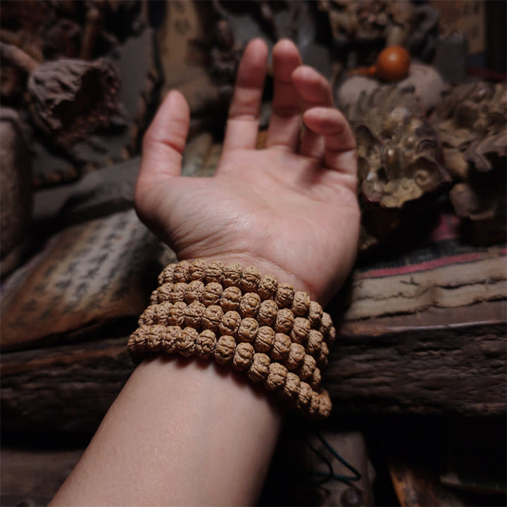 108 Mala Beads Rudraksha Bodhi Seed Luck Wealth Tassel Bransoletka z poczwórnym owinięciem