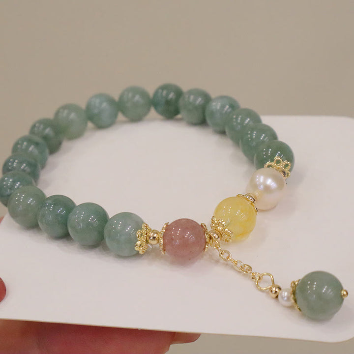 Buddha Stones Jadeit Perła Truskawka Kwarc Obfitość Szczęście Koraliki Charm Bransoletka