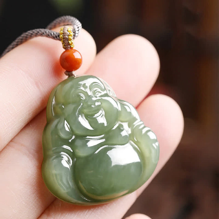 Naszyjnik z jadeitu Hetian Laughing Buddha z wisiorkiem sznurkowym - image 3
