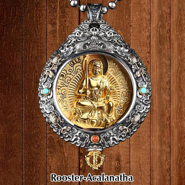 Buddha Stones Chiński Zodiak Natal Budda Thangka Dziewięć Pałaców Osiem Diagramów Bogactwo Obrotowy Naszyjnik Wisiorek - Kogut-Acalanatha - image 10