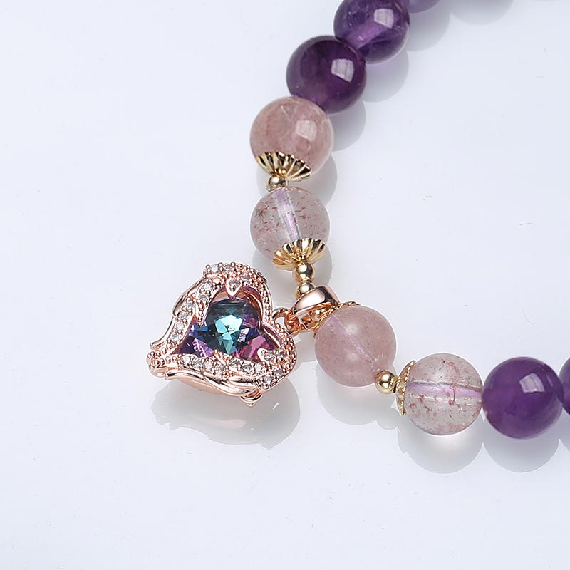 Bransoletka Fortune Crystal z naturalnego ametystu i kwarcu truskawkowego
