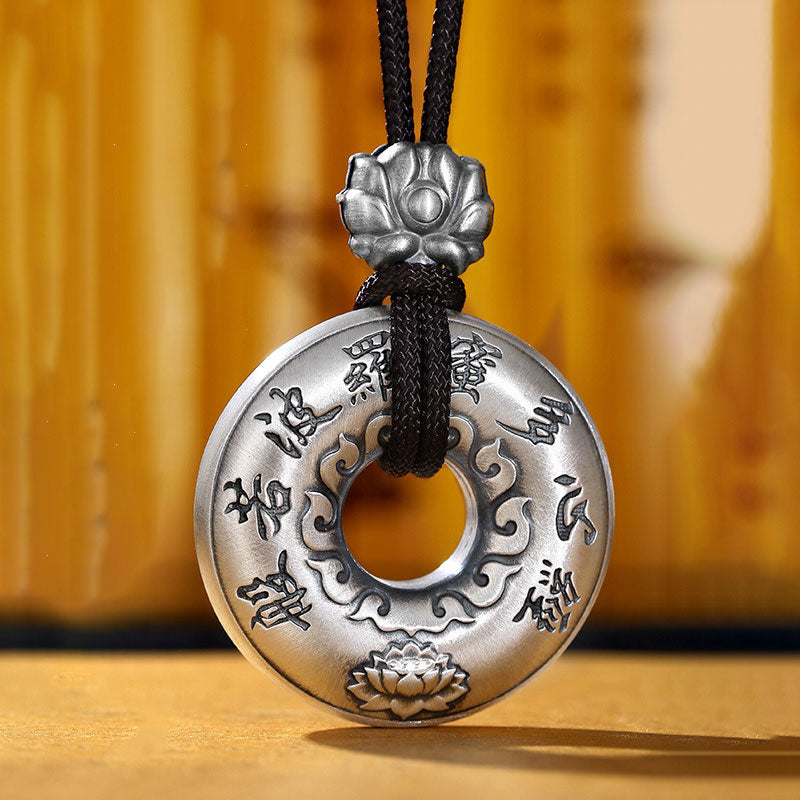 Naszyjnik z Buddha Stones 999 Srebro Sterling Sutra Serca Lotos Pokój Wisiorek - image 5