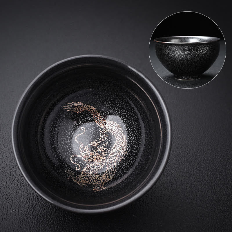 Buddha Stones Złoty liść chiński Jianzhan smok feniks lotos Awalokiteśwara ryba koi ceramiczna filiżanka do herbaty Tenmoku Kung Fu filiżanka miska - image 1