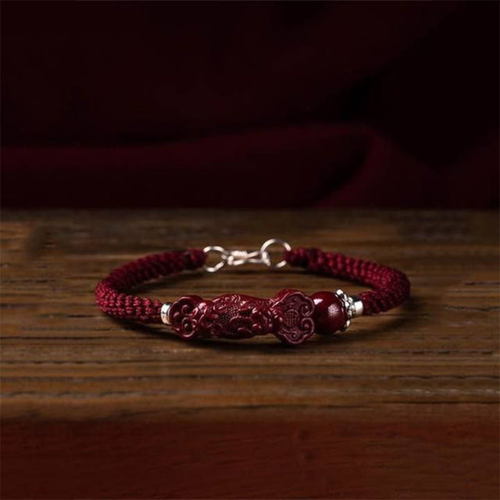 Buddha Stones Ręcznie robione PiXiu Cinnabar Wealth Luck Bransoletka pleciona