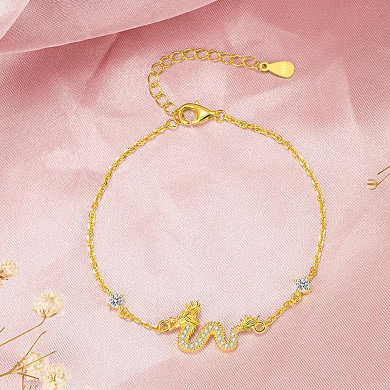 Buddha Stones 925 Srebro Sterling Rok Smoka Pomyślny Złoty Smok Szczęście Czerwona Bransoletka Łańcuchowa - image 12