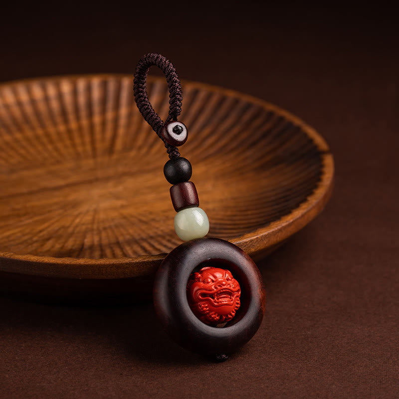 Buddha Stones Tybet Om Mani Padme Hum PiXiu Miedziana Moneta Mały Liść Czerwony Sandałowiec Cynober Ochrona Brelok