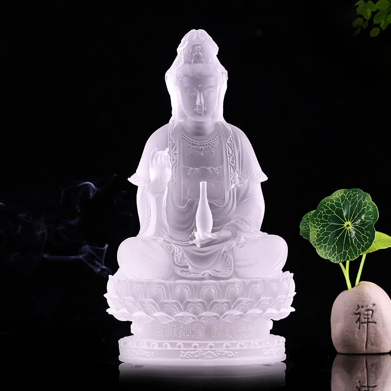 Buddha Stones Kwan Yin Awalokiteśwara Ręcznie robiona figurka Liuli Kryształowe dzieło sztuki Statua bogactwa Ofiara domowa Dekoracja