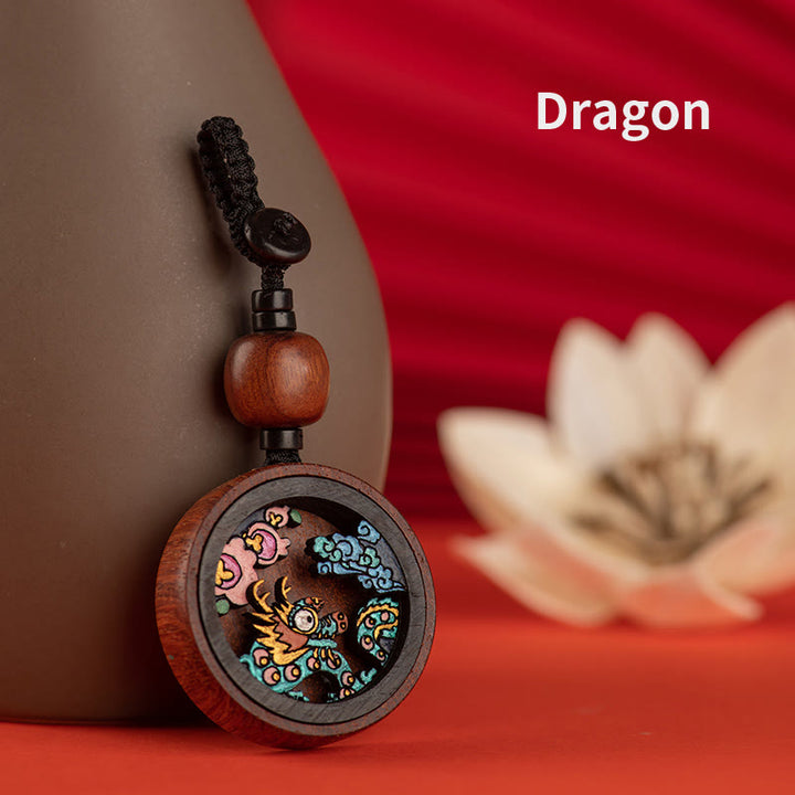 Buddha Stones Rok Smoka Malowane Ręcznie Chińskie Zodiak Palisander Rzeźbiony Spokojny Brelok