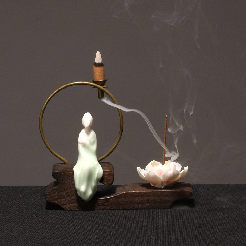 Buddha Stones Ceramiczny Lotos Uzdrawiająca Medytacja Kadzielnica Dekoracja